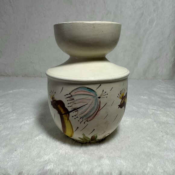 Vintage Dunn Handcrafted Ceramic Vase With Whimsical Worm ? & Umbrella Design - Picture 1 of 7